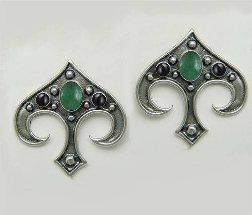 Sterling Silver Gothic Inspired Drop Dangle Earrings With Jade And Black Onyx